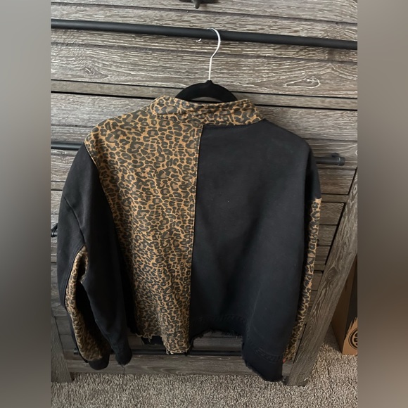 Saks Fifth Avenue Lea & Viola Leopard Denim Jacket Large Black Brown - Picture 6 of 10